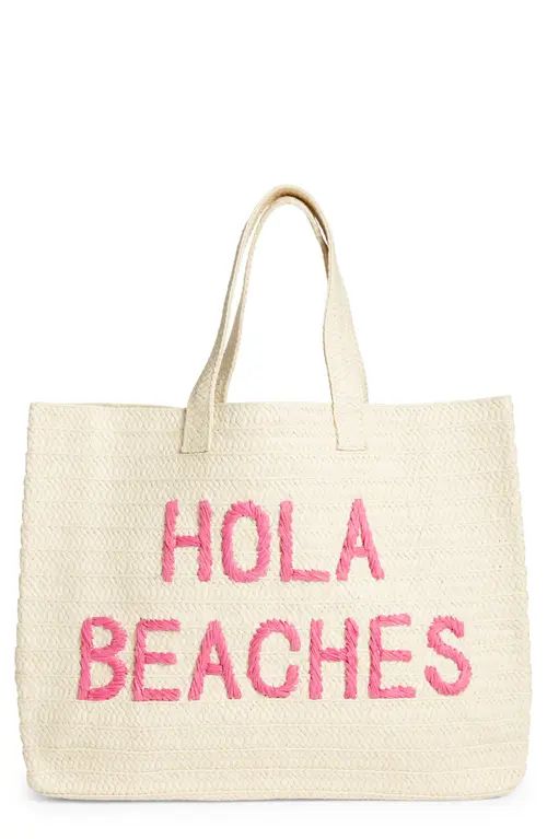 btb Los Angeles Hola Beaches Straw Tote in Natural/Fushia at Nordstrom | Nordstrom