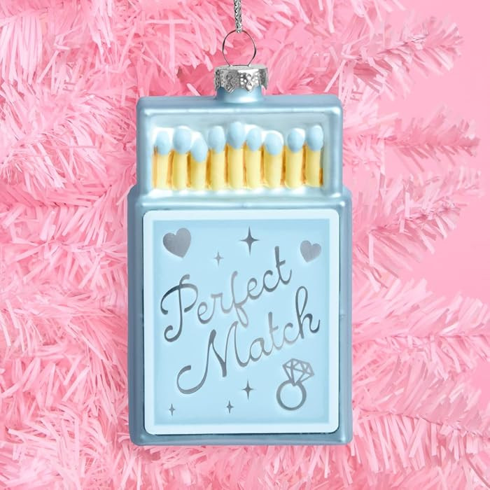 xo, Fetti Perfect Match Matchbox Ornament, Blue + Iridescent Foil | Engagement, Holiday Tree Deco... | Amazon (US)