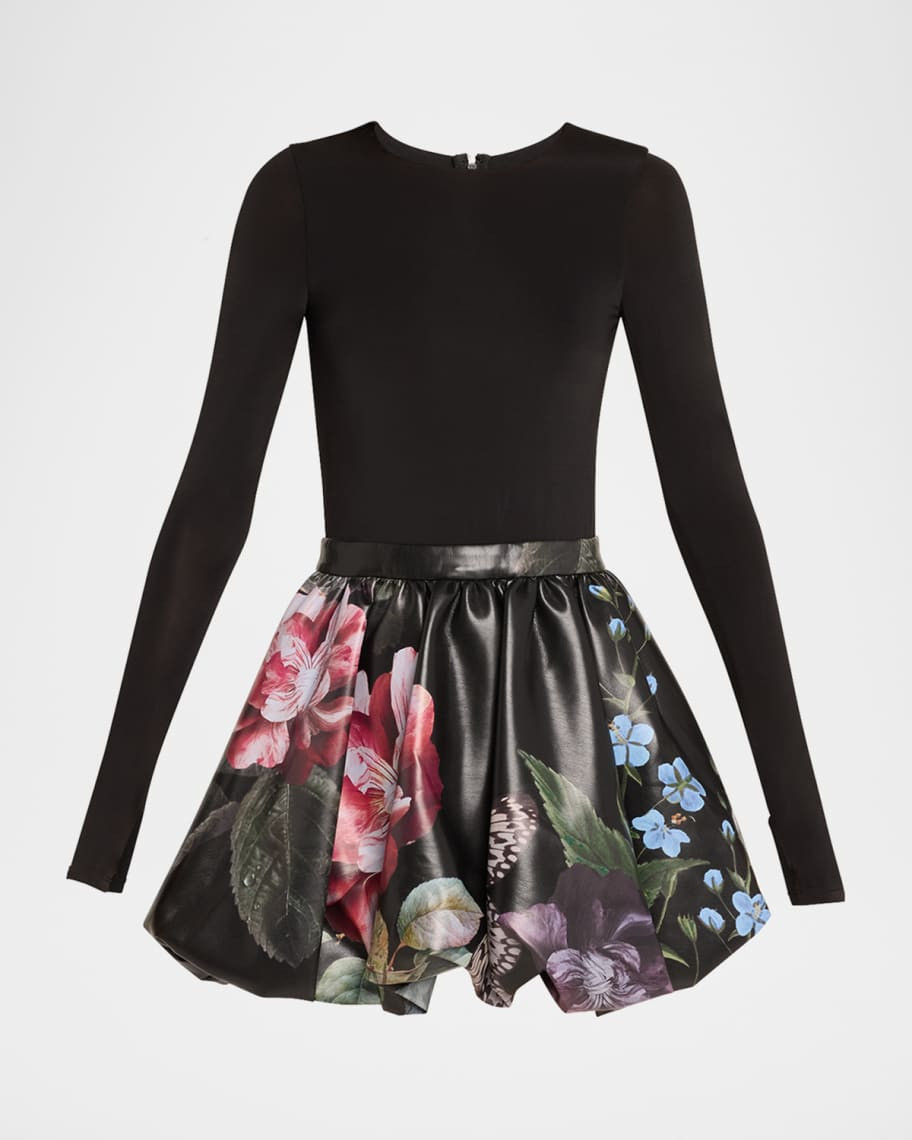 Alice + Olivia Chara Long-Sleeve Bubble Mini Dress | Neiman Marcus