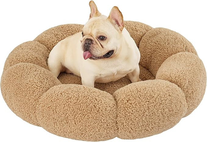 Lesure Calming Medium Dog Bed - Donut Round Fluffy Puppy Bed in Teddy Sherpa Plush, Anti-Slip Cut... | Amazon (US)
