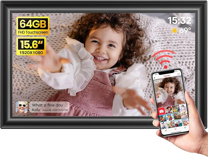 64GB 15.6" Frameo Digital Picture Frame WiFi, Large Electronic Photo Frames 1920 x 1080 IPS FHD T... | Amazon (US)