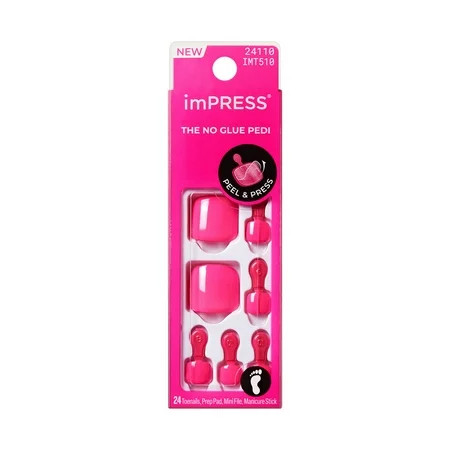 Kiss Impress Press On Toenails, ‘Bloomi’, Pink, Short Squoval, 24 Count | Walmart (US)