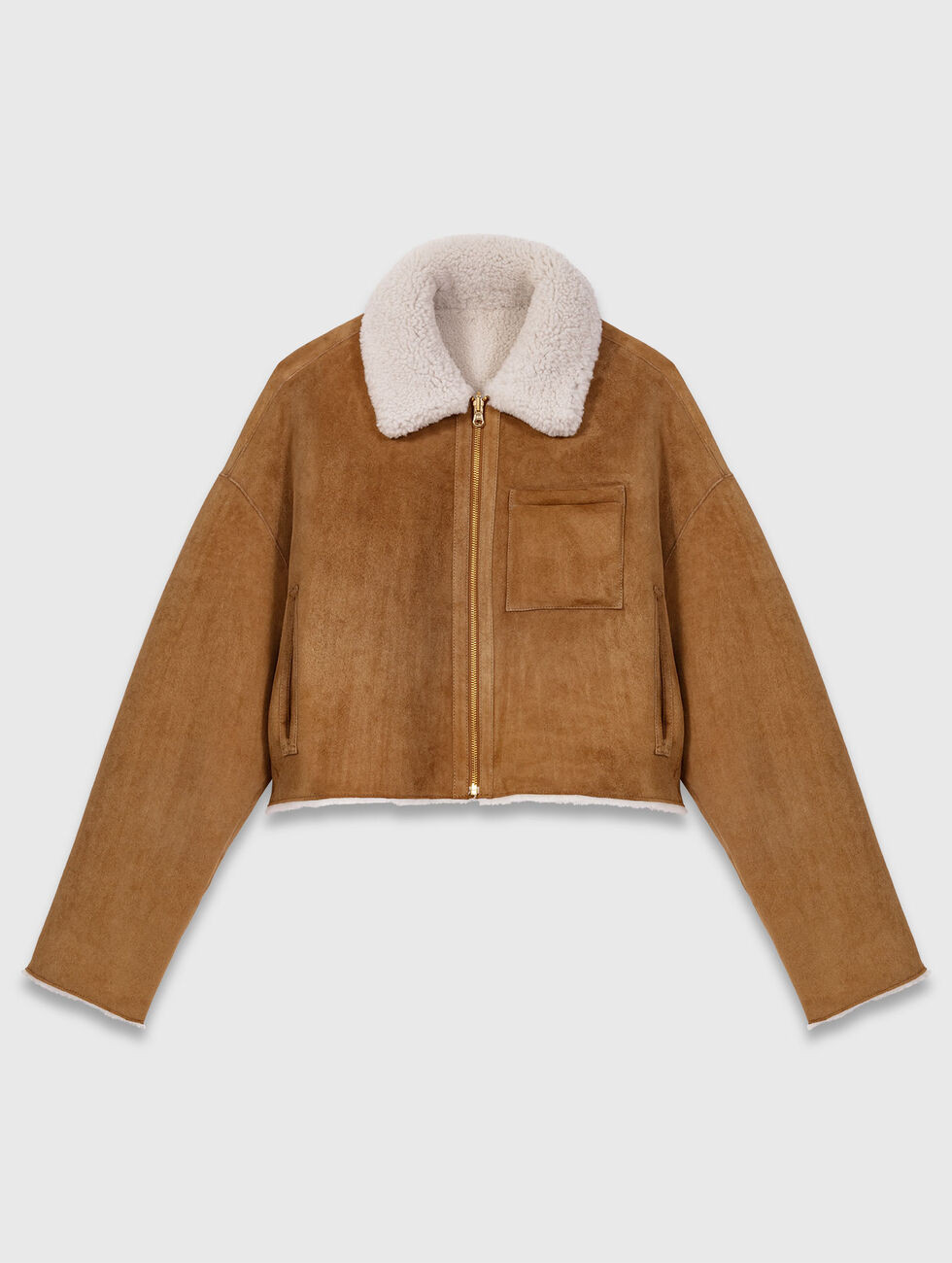 Manteau en peau lainée réversible marron pour femme | Maje | Maje EU