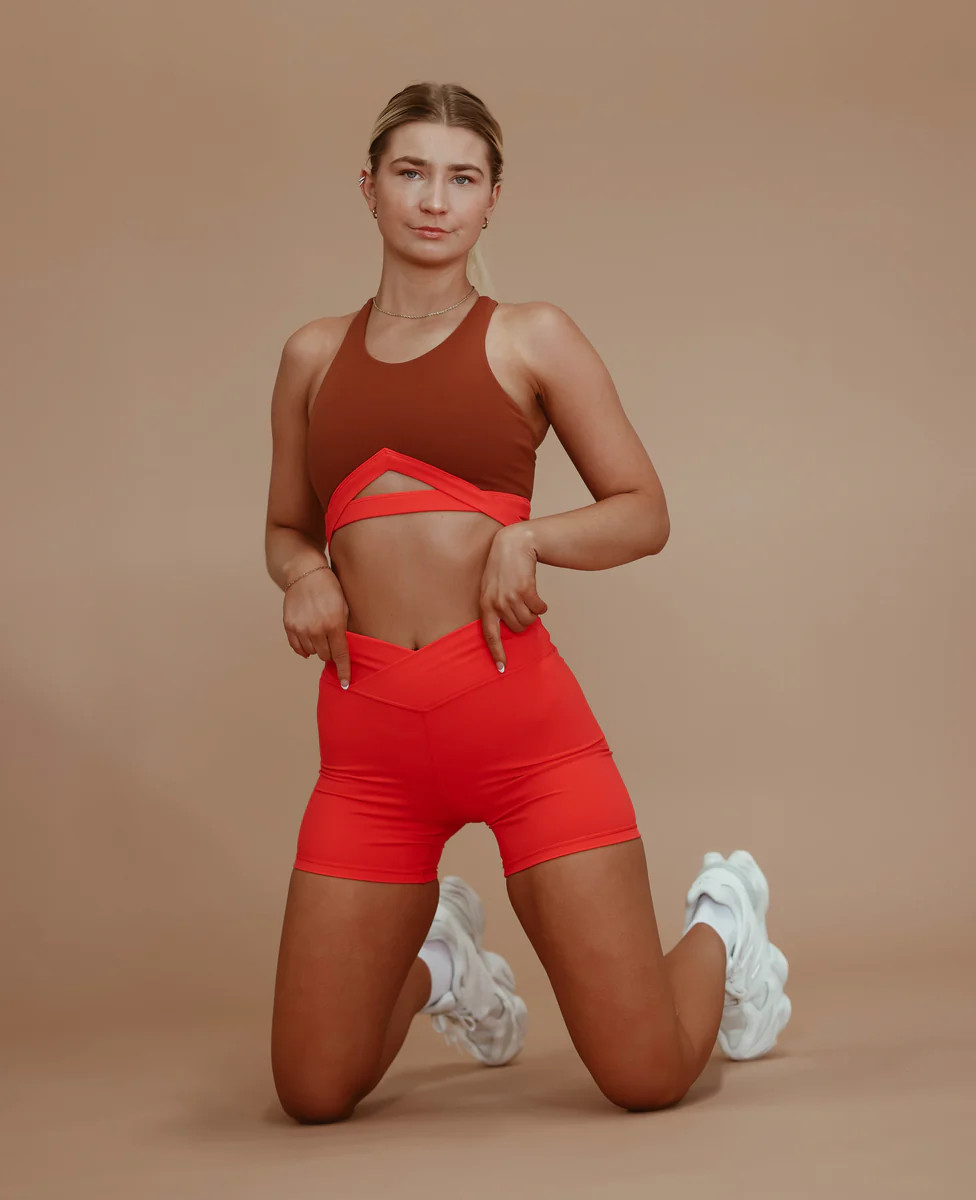 Cross-Front Biker Short - Hibiscus | Cara Loren Active