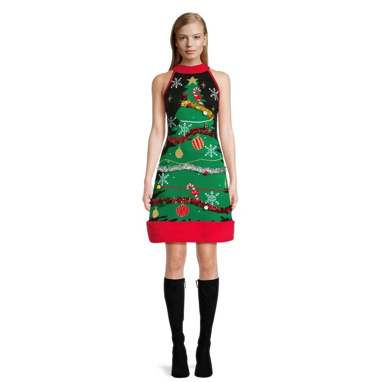 No Boundaries Juniors' Sleeveless Christmas Sweater Dress, Sizes XS-XXXL | Walmart (US)