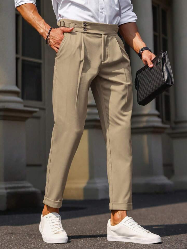 Manfinity Mode Men Fold Pleated Detail Slant Pocket Suit Pants | SHEIN