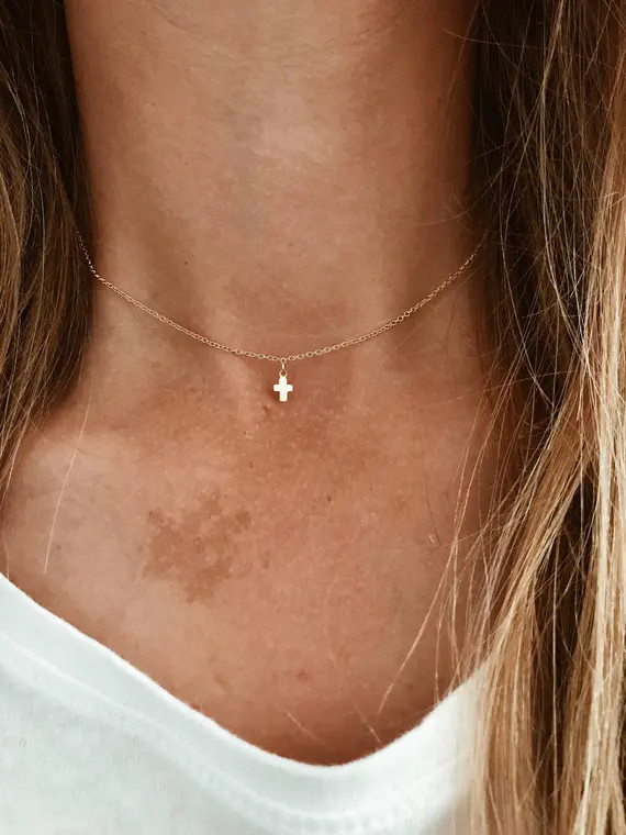 Tiny Cross Necklace in 14/20 Gold-fill or 14/20 Rose Gold-fill - 14", 15", 16", 17", 18", 19" or ... | Etsy (US)