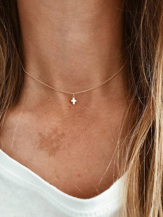 Tiny Cross Necklace in 14/20 Gold-fill or 14/20 Rose Gold-fill - 14", 15", 16", 17", 18", 19" or ... | Etsy (US)