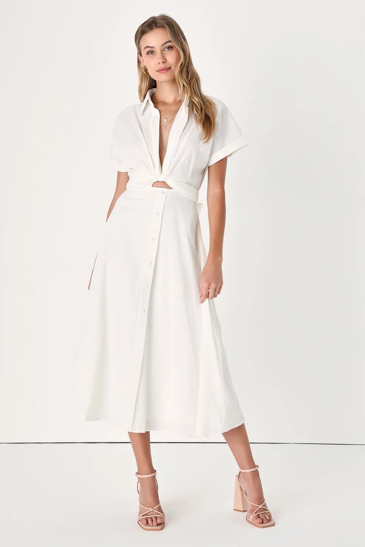 Palermo Perfection White Collared Midi Dress with Pockets | Lulus