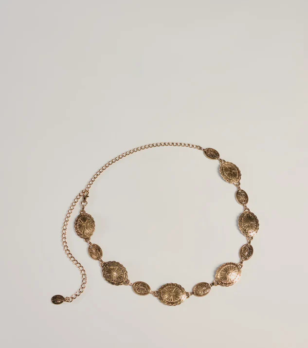 Rustic Charm Concho Oval Metal Chain Belt | Windsor Stores