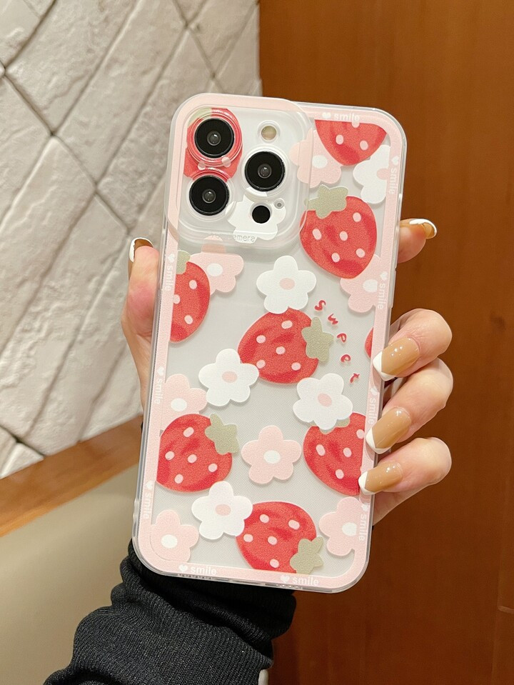 1pc Pink Strawberry Pattern Phone Case For Iphone | SHEIN