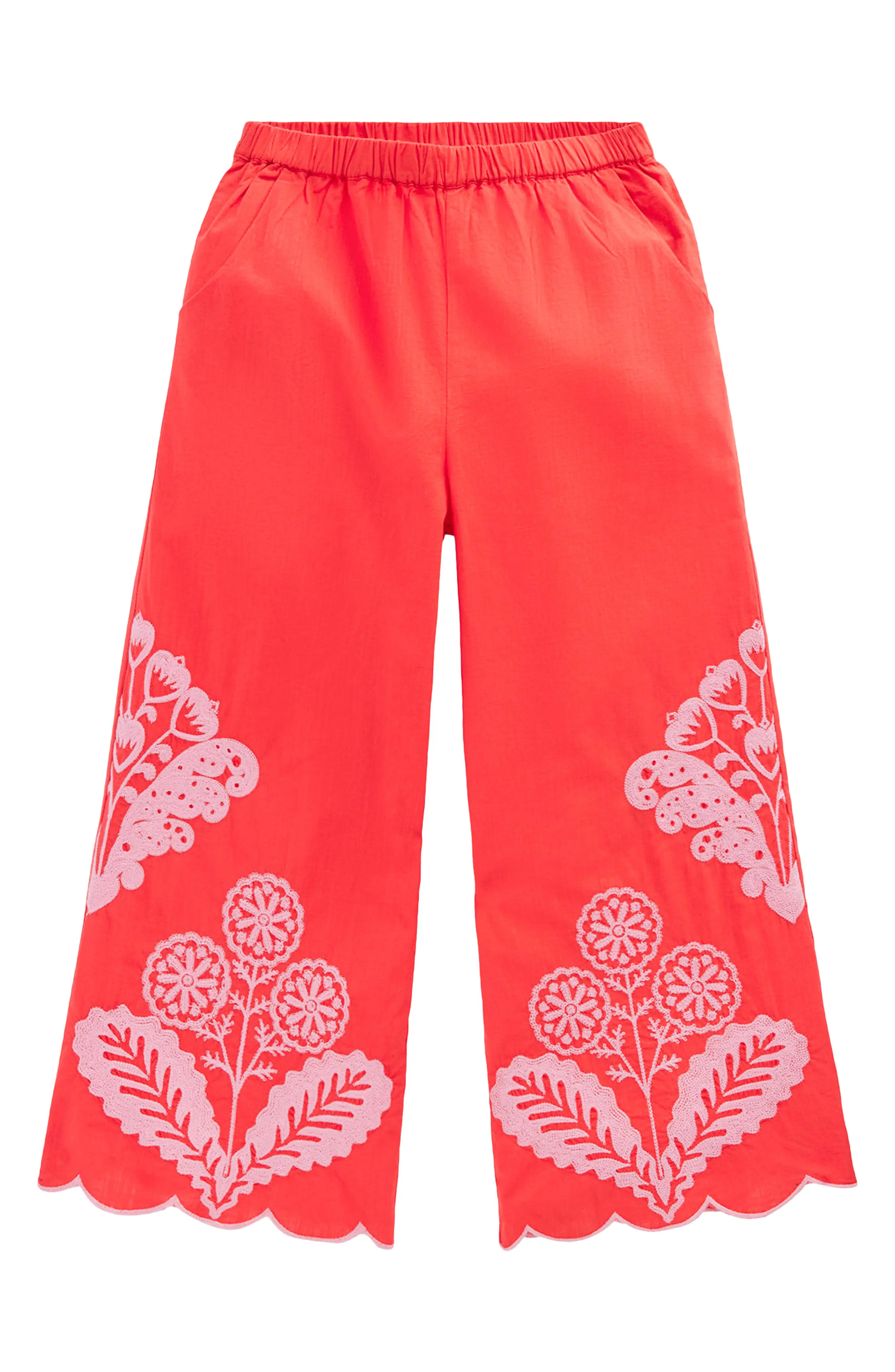 Mini Boden Kids' Embroidered Scallop Hem Wide Leg Pants | Nordstrom | Nordstrom