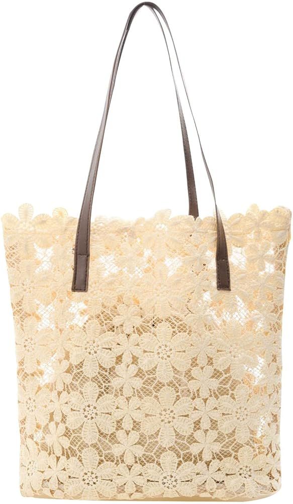 Fashion Boho Shoulder Bag Handbag Literary Lady Fashion Lace Hollow Wild Crochet Shoulder Bag + Clut | Amazon (US)