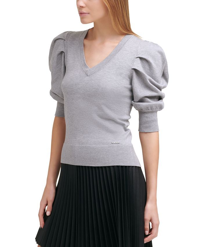DKNY V-Neck Puff-Sleeve Sweater & Reviews - Sweaters - Women - Macy's | Macys (US)