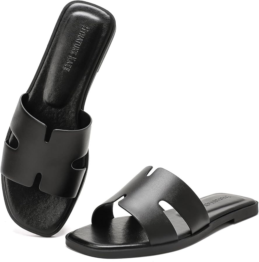Stratuxx Kaze Open Toe Flat Dress Sandals Womens Slide Comfortable Summer Black, White, Tan Sanda... | Amazon (US)