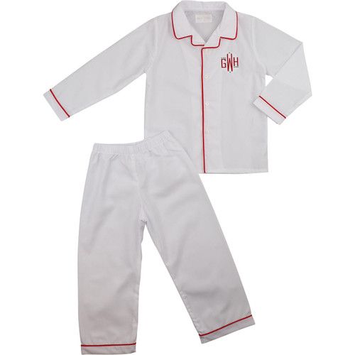 White And Red Trim Pajamas | Cecil and Lou