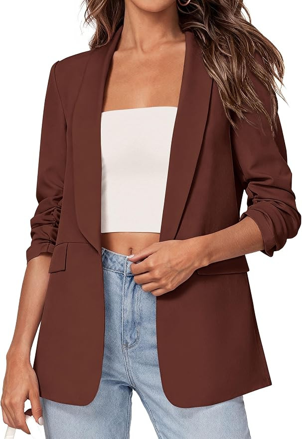PRETTYGARDEN Women's 2026 Spring Blazers Business Casual Outfits Open Front Ruched 3/4 Sleeve Lig... | Amazon (US)