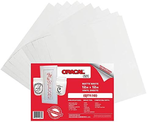 (10) 12" x 12" Sheets - Oracal 651 Matte White Adhesive Craft Vinyl for Cricut, Silhouette, Cameo... | Amazon (US)