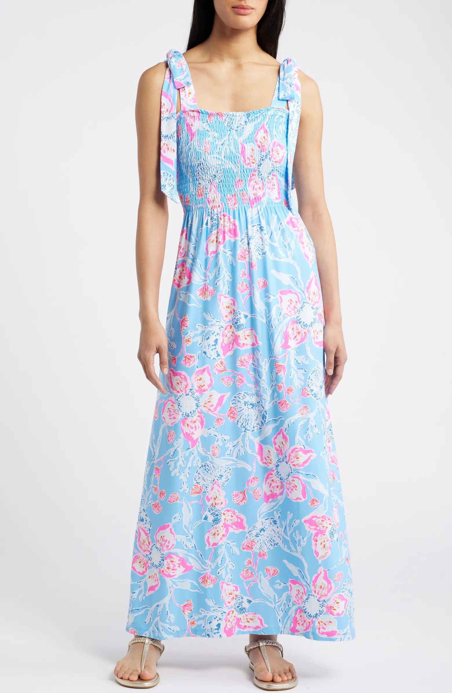 Kailua Floral Smocked Tie Shoulder Maxi Sundress | Nordstrom