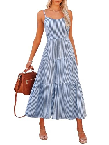 ANRABESS Womens Summer Midi Dresses Casual Striped Plaid Sleeveless Flowy Maxi Dress 2026 Beach V... | Amazon (US)