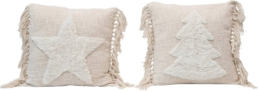 Creative Co-Op, Cream, Cotton Blend Punch Hook Pillow, 2 Styles | Amazon (US)