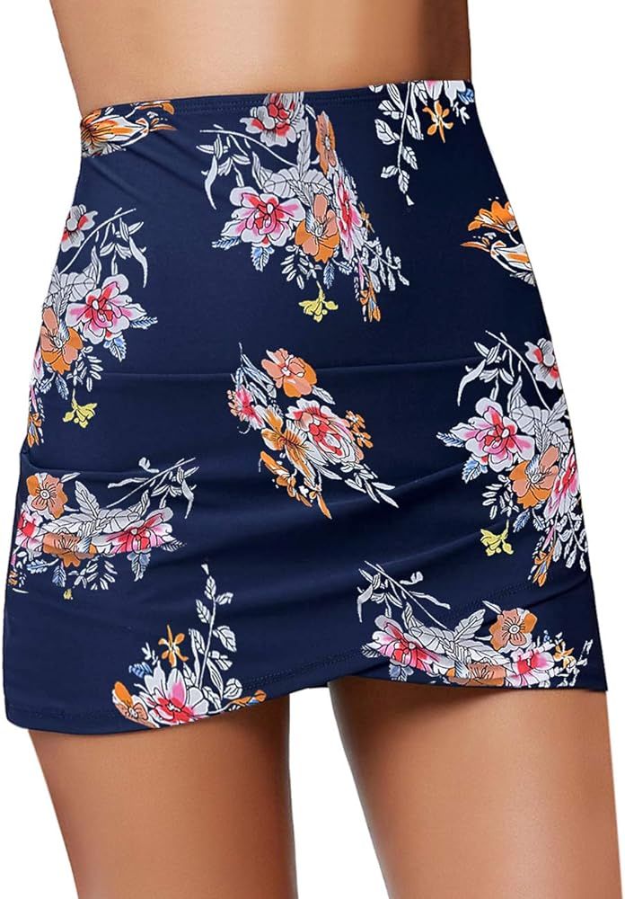 luvamia Women's High Waisted Swim Skirt Tulip Hem Shirring Swimsuit Bikini Bottoms | Amazon (US)