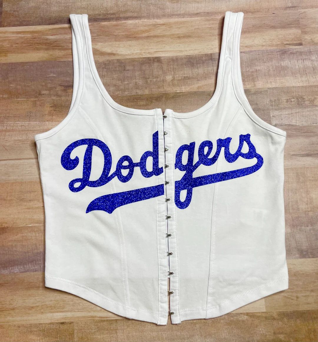 Dodgers Corset Top White With Royal Blue Glitter Vinyl - Etsy | Etsy (US)