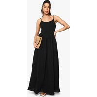 Womens Crinkle Cotton Shirred Strappy Maxi Dress - Black - 10 | boohoo (US & Canada)