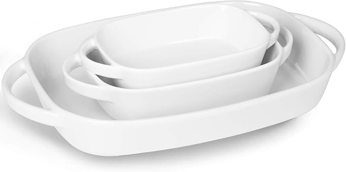 Ceramic 2.6/1.1/0.6 Quart Baking Dish Set, 9.3" x 13", 6.1"x8.7", 5.1"x 7.5, Set of 3, Off White | Amazon (US)