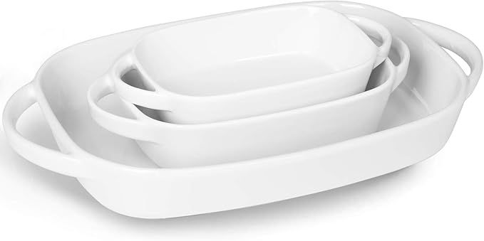 Ceramic 2.6/1.1/0.6 Quart Baking Dish Set, 9.3" x 13", 6.1"x8.7", 5.1"x 7.5, Set of 3, Off White | Amazon (US)