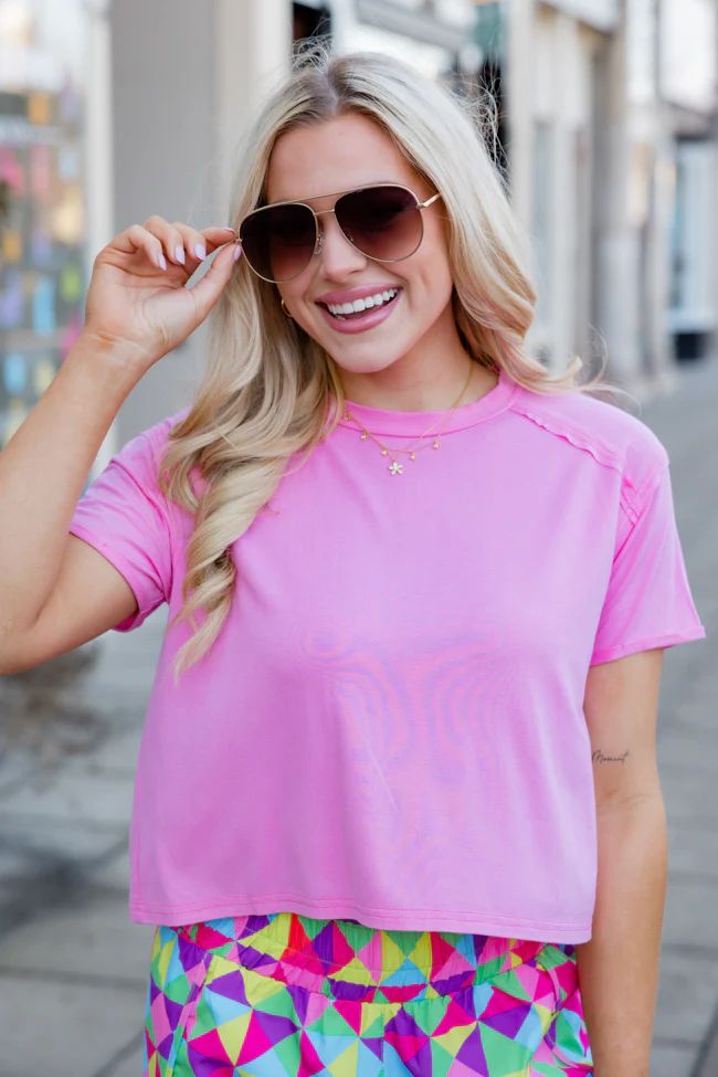 One Step Ahead Pink Cropped Tee | Pink Lily