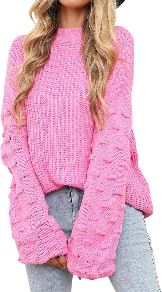 Angashion Womens Sweaters Pullover Oversized Deep V Neck Off Shoulder Tops Long Sleeves Loose Knit S | Amazon (US)