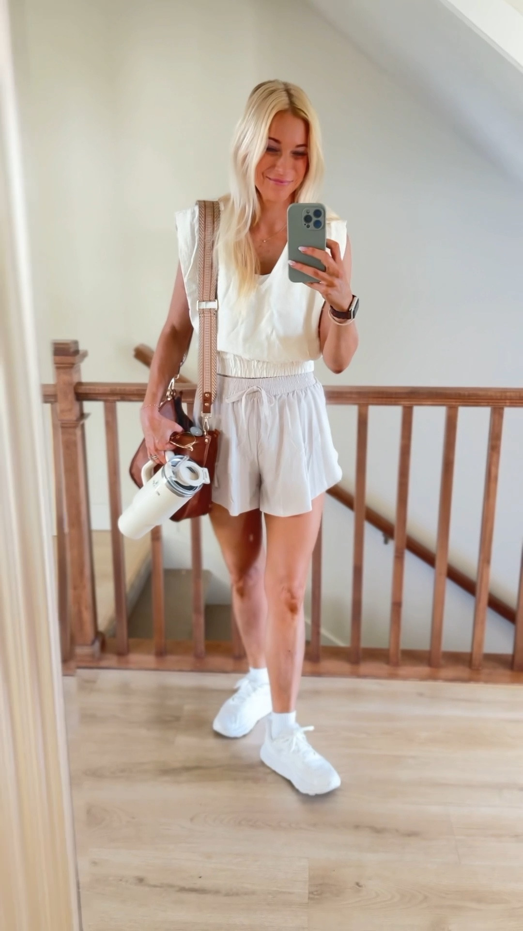 Target circle sale! Top and shorts each under $20. Purse is similar to Gucci. Fave orthopedic recommended  white shoes too. They wash up great. (These are 18 months old). Non dorky socks  

Summer outfits, work wear, modest, 

#LTKActive #LTKFindsUnder50