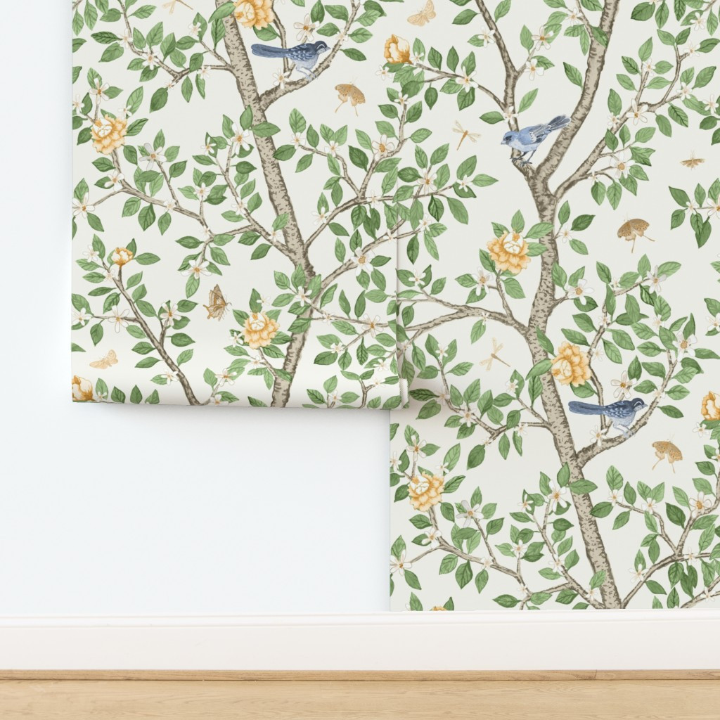 Elsie's Garden Butterscotch on cream copy Wallpaper | Spoonflower | Spoonflower