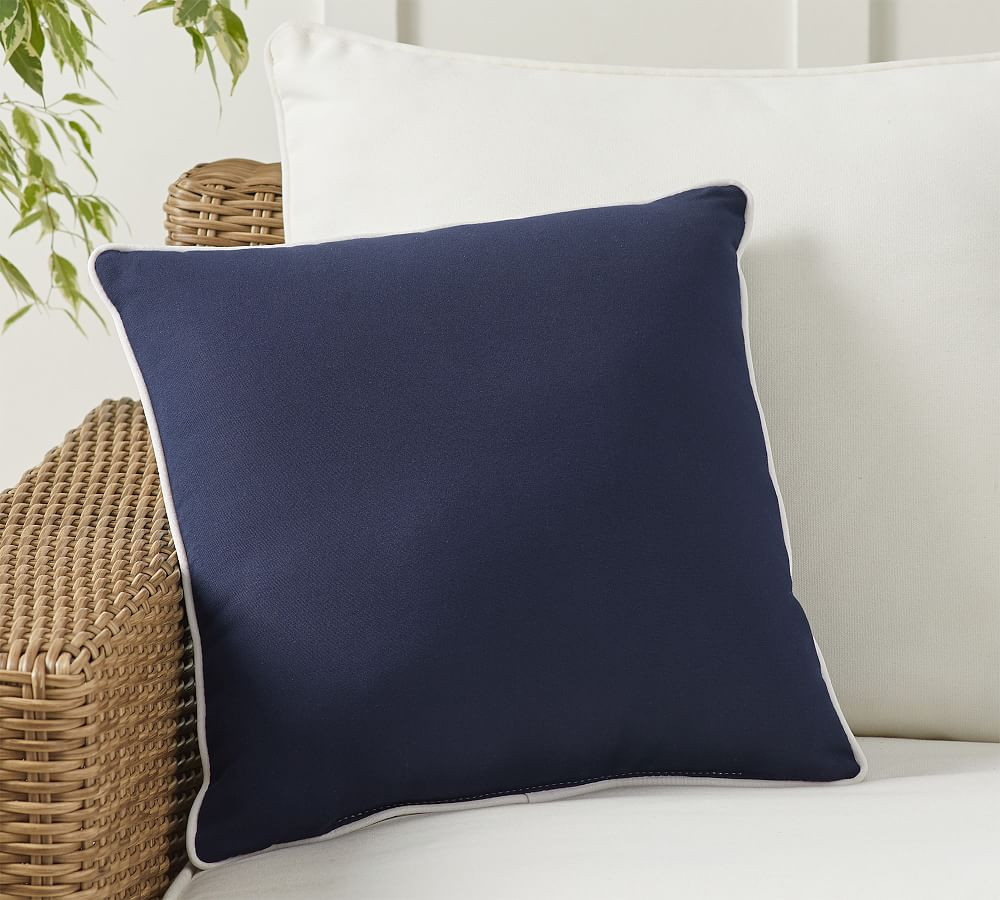 Sunbrella® Contrast Piped Solid Outdoor Throw Pillow | Pottery Barn (US)