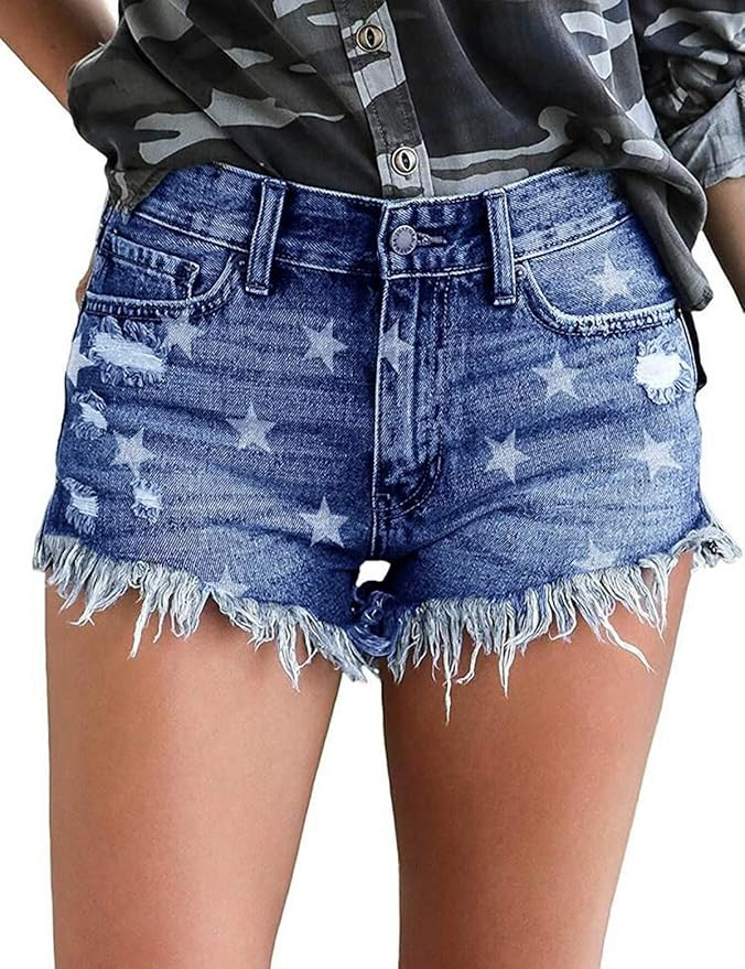 Govc Womens Jean Shorts Mid-Rise Frayed Raw Hemline Ripped Denim Short Jeans | Amazon (US)