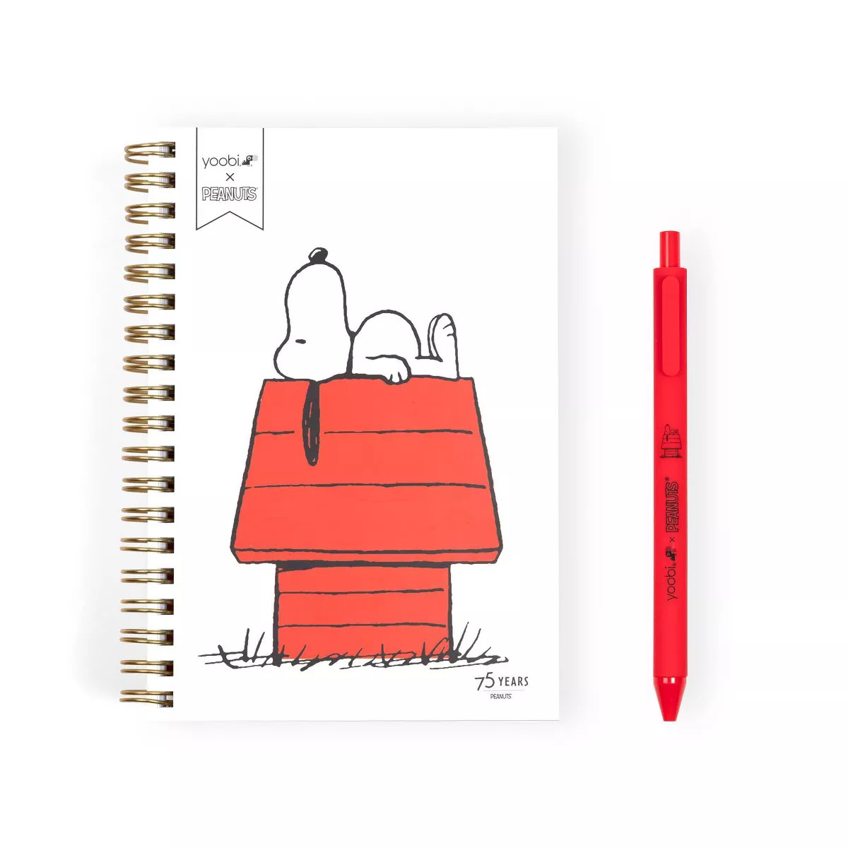 Yoobi 4.5"x6.5" Peanuts Mini Notebooks Spiral with Pen Red Snoopy Doghouse | Target
