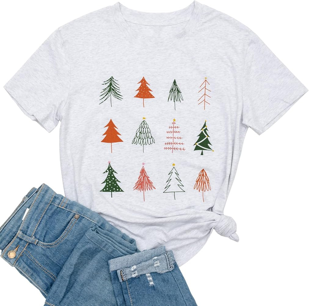 Ykomow Christmas Trees Shirt Womens Holiday Pine Tree Xmas Graphic Tees Christmas Family Shirt | Amazon (US)
