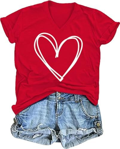 Women's V-Neck T-Shirts Cute Summer Graphic Tees Short Sleeve Shirt Casual Basic Loose Tops | Amazon (US)
