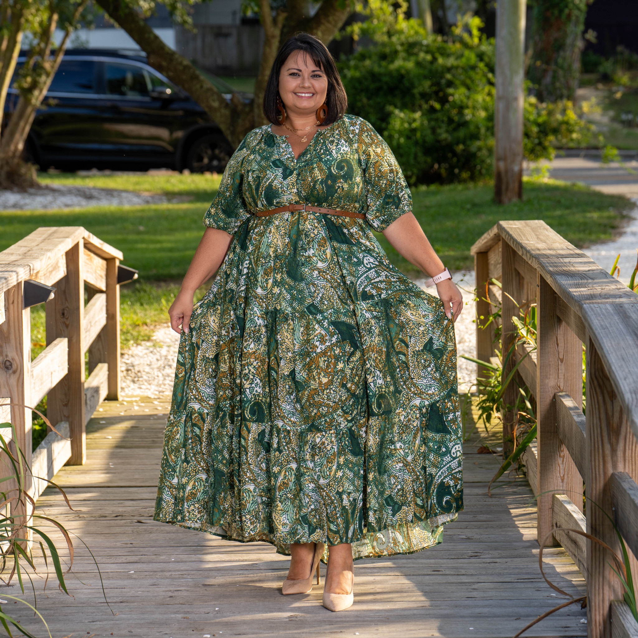 This dress is definitely going to get you ready for fall! The green colors are amazing and the dress is super flowy and loose. You can add a belt like I did for a more form-fitting look. I’m wearing a size 14.

#LTKstyletip #LTKplussize #LTKSeasonal
