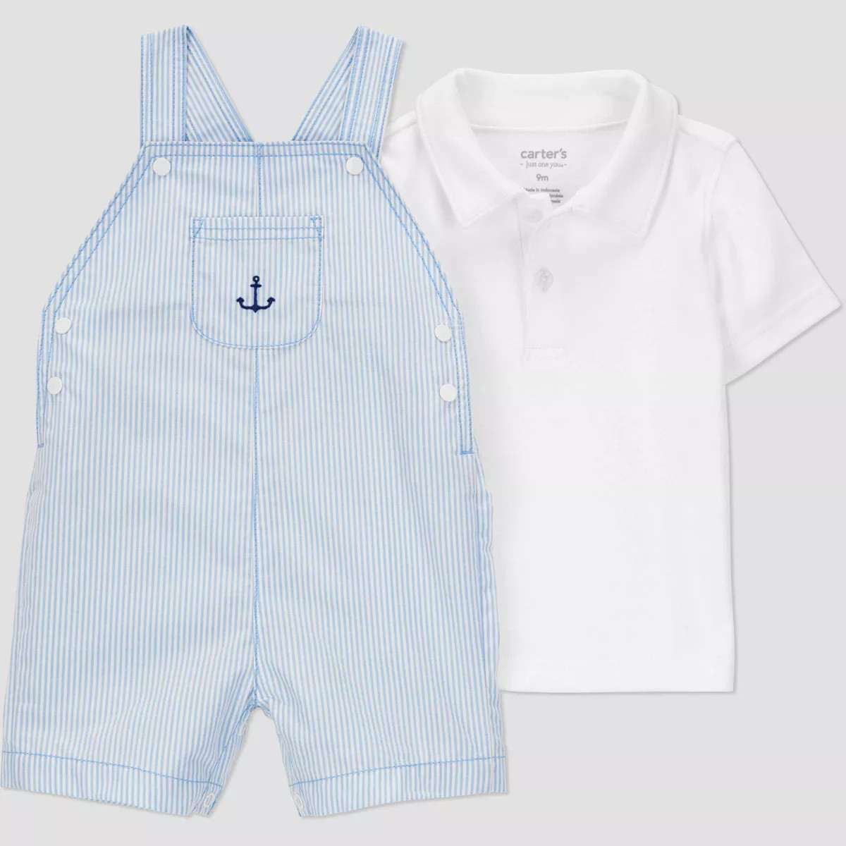 Carter's Just One You®️ Baby Boys' Striped Anchor Shortalls Set - Blue/White 12M: Cotton Polo ... | Target