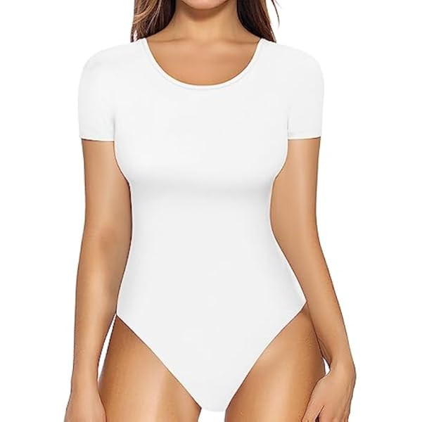 MANGOPOP Women's Round Neck Short Sleeve T Shirts Basic Bodysuits | Amazon (US)