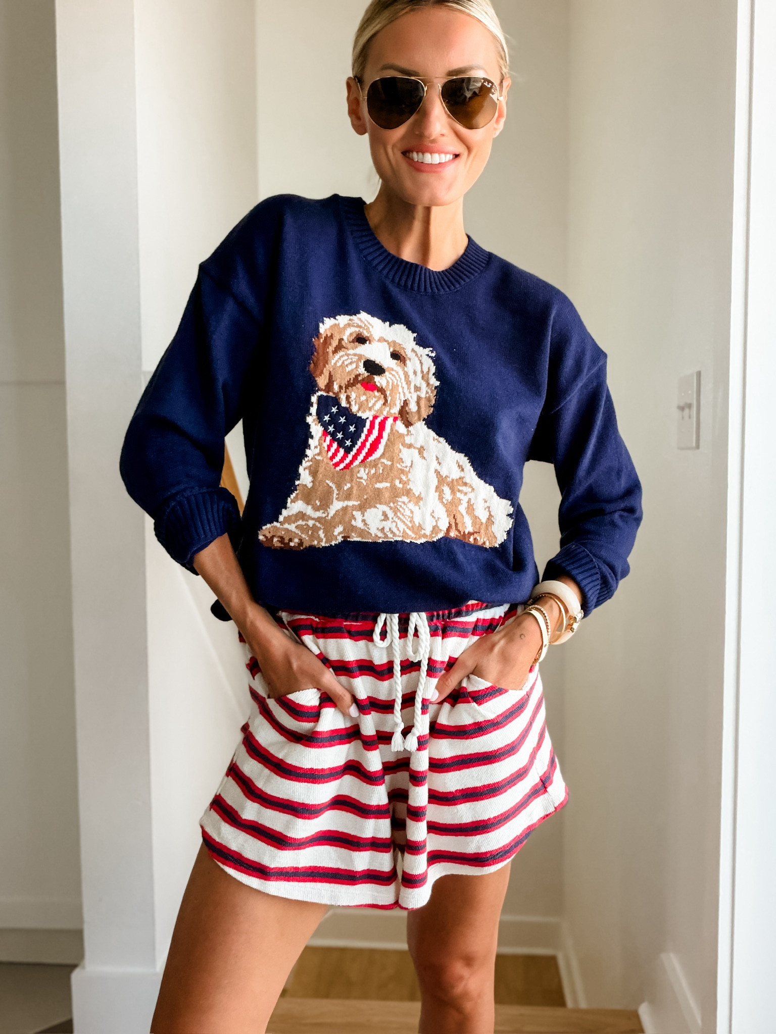 This is such a cute outfit for Memorial Day if you’re just lounging around, or you could use this as a cover up! Wearing M in the sweater & S in the shorts!

Loverly Grey, Target, Memorial Day outfit inspo, July 4th outfit inspo, Americana sweater

#LTKSeasonal