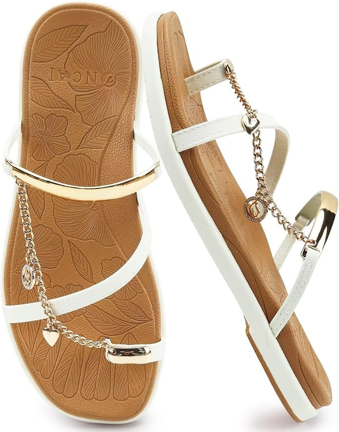 ONCAI Womens Flat Slides Sandals Toe loop Strappy Square Open Toe Fashion Essentials Sandal for W... | Amazon (US)