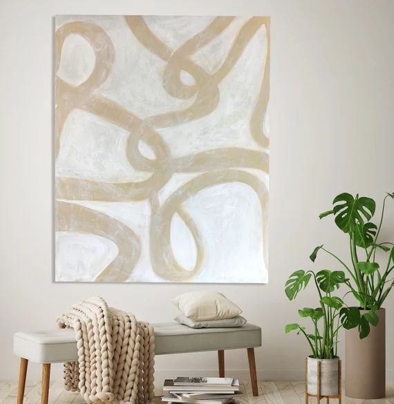Textured Acrylic Pastel Tan Abstract Swirl Lines Fine Art - Etsy | Etsy (US)