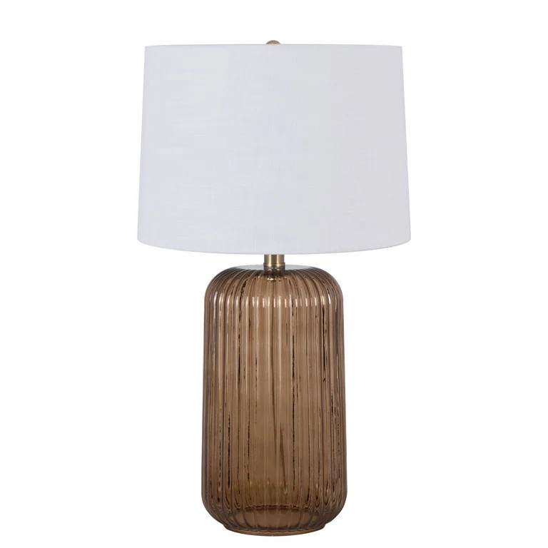 Mainstays 23 Inch Ribbed Glass Table Lamp with White Shade and Brown Finish | Walmart (US)