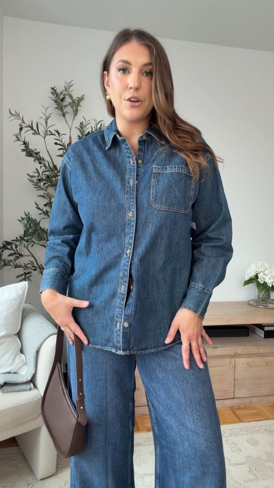 Easy denim-on-denim for fall 🤎 The relaxed button-down and wide-leg jeans feel effortless but still polished, especially with the chocolate brown bag. Such an easy everyday look for errands, school pickup, or weekends. Wearing size medium, runs large. Jeans are a size 14, runs tts

denim outfit, Canadian tuxedo, fall outfit, wide leg jeans, casual fall style, everyday outfit, denim shirt, mom style, transitional outfit, size 14 style

#LTKmomlife #LTKootd #LTKSeasonal