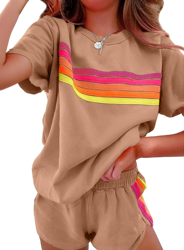 SHEWIN Womens Two Piece Lounge Sets Casual Short Sleeve Pullover Tops Matching Runner Shorts Cozy... | Amazon (US)