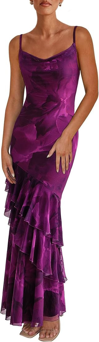 PRETTYGARDEN Maxi Dresses for Women 2025 Summer Tiered Floral Beach Sundress Spaghetti Strap Wedd... | Amazon (US)