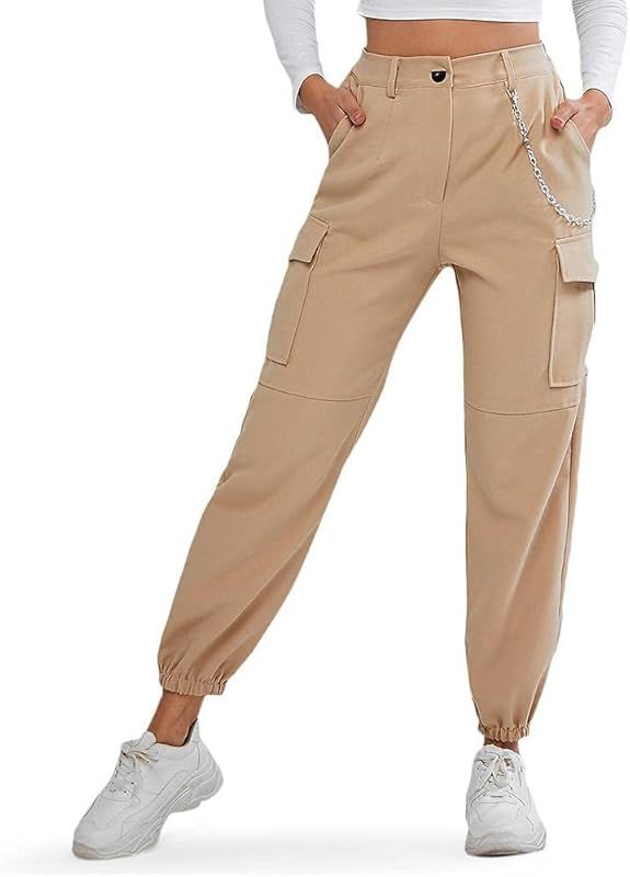 ZAFUL Women's Jogger Pants Solid Cargo Pants with Flap Pocket High Waisted Pants | Amazon (US)